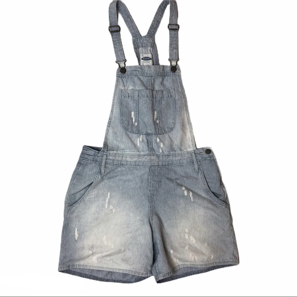 Denim acid wash romper short overalls